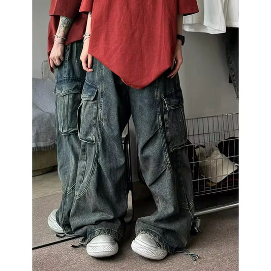 American Vintage High Waist Straight Blue Jeans Women's Casual High Street Pants Baggy Y2K Wide Leg Grunge Washed Denim Trouser
