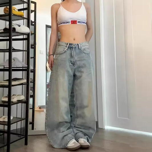 American High Street Wide Leg Jeans Women's Spring Autumn Casual Drape Loose Versatile Straight Leg Pants